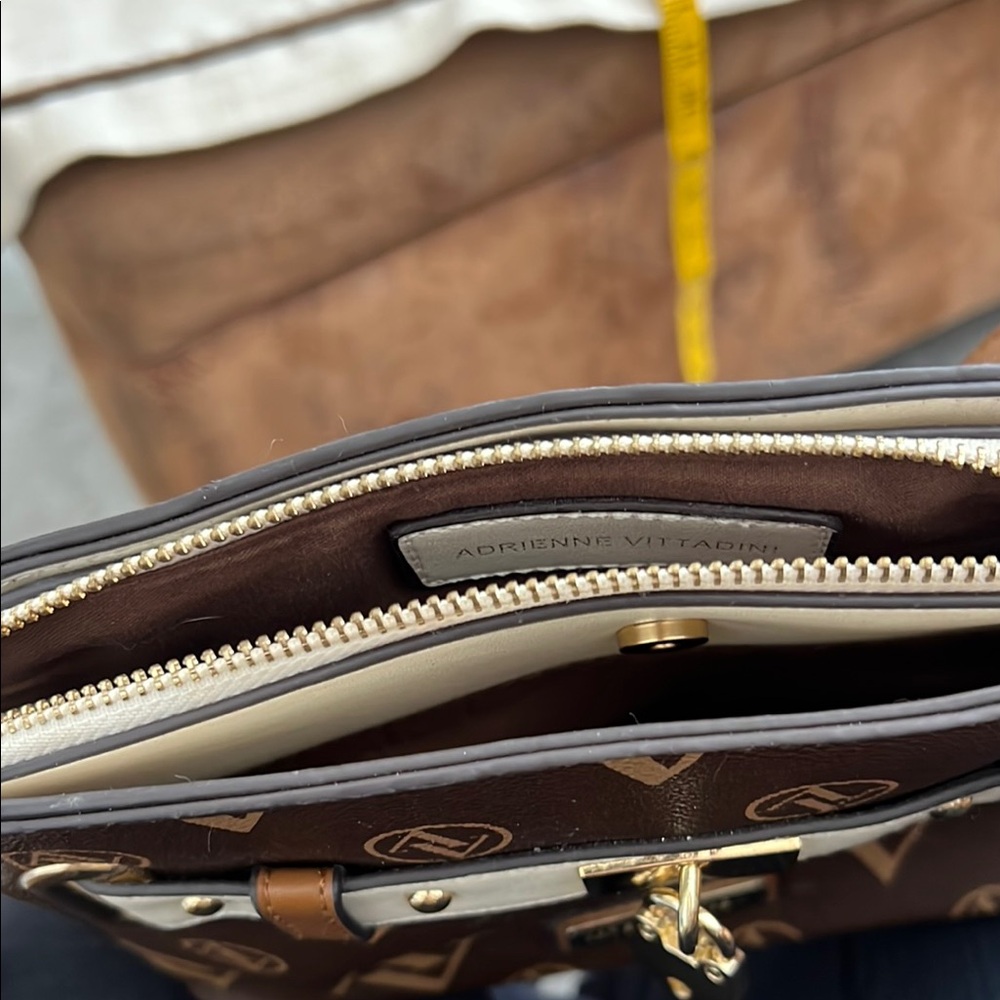 Adrienne Vittadini Brown and Gold Crossbody Bag with Structured Design-09 - Picture 11 of 13